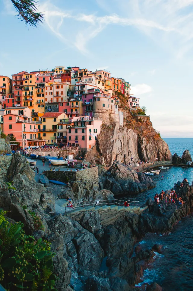 Colorful coastal houses overlooking the sea